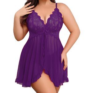 6477 Plus Size Sexy Lingerie Lace Babydoll Sleepwear Boudoir Strap Naughty